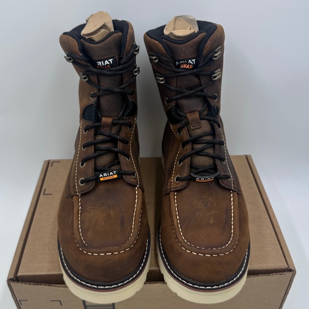 Ariat Work Boots Mens 9 EE Wide Distressed Brown Rebar Lift 8 Waterproof EH NEW - Picture 5 of 8